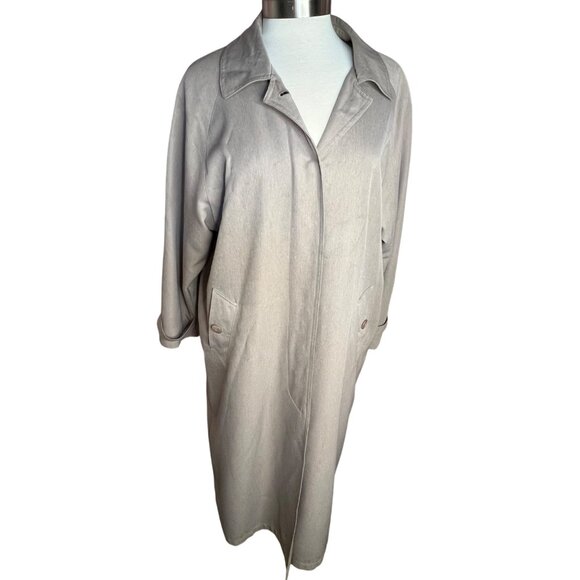 VTG Talbots Petites 10P Long Trench Coat Beige Pockets Button Style Sophisticate - Picture 13 of 16